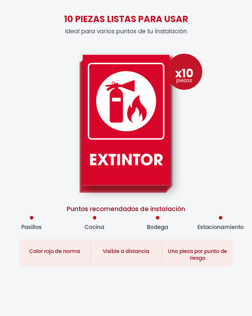 10 Extintores (Señalamientos 20x30 cm)